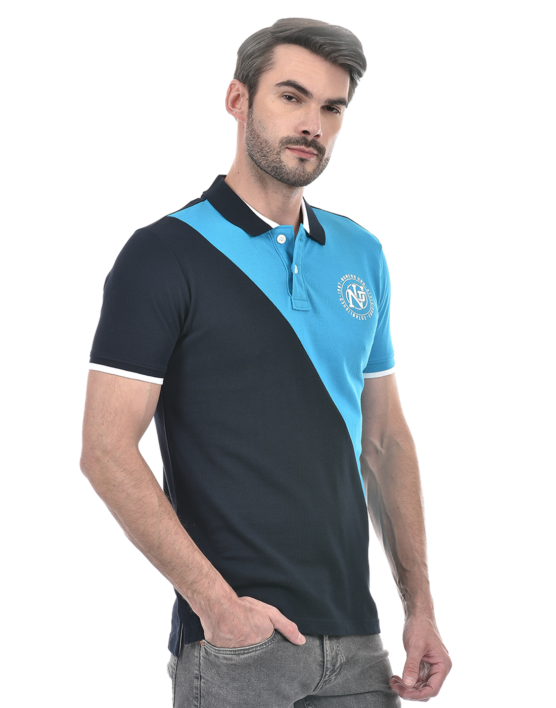 Numero Uno Men Color Block Blue T-Shirt